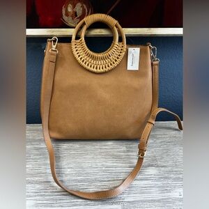 🆕 Antik Kraft Brown Vegan Leather Crossbody Bag with Woven Handles